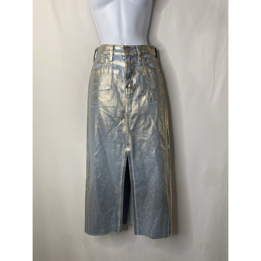 Levi's Womens Optical Illusion Skirt Size 24 Shiny Foil Finish Edgy Cowgirl Chic